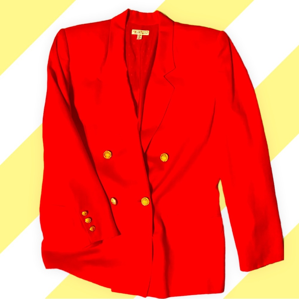 TALBOTS VINT90s CHERRY RED LINED DOUBLE BUTTON BLAZER - cherry red size 12womens